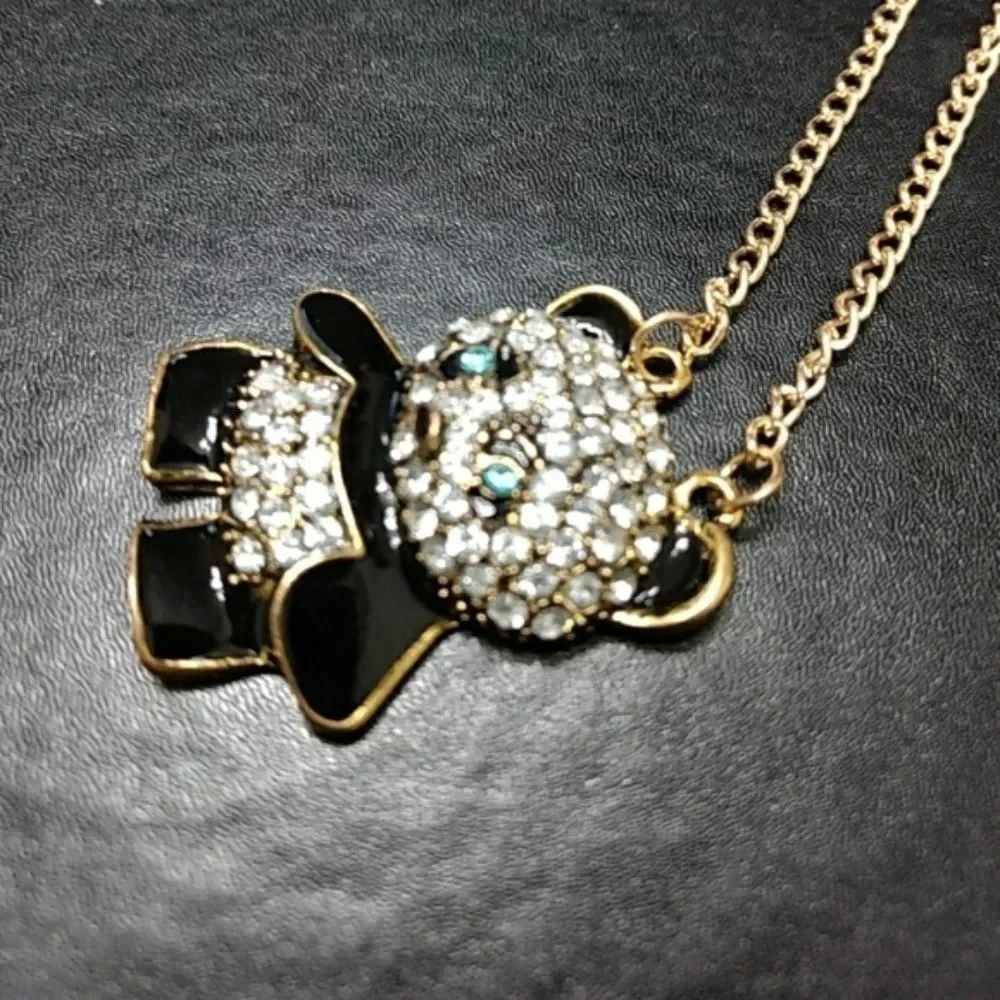 Panda bear rhinestone and gold tone necklace 32
